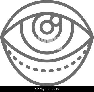 La blépharoplastie, chirurgie esthétique des paupières, rajeunissement facial chirurgical icône ligne. Illustration de Vecteur