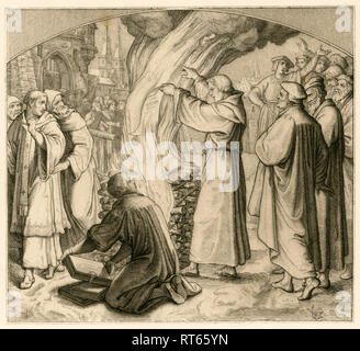 Martin Luther brûle la bulle d'excommunication, 1520. L'illustration de : 'Dr. Martin Luther le Réformateur allemand', illustré par Gustav König, publié par Rudolf Besser, Gotha, 185oth., Additional-Rights Clearance-Info-Not-Available- Banque D'Images