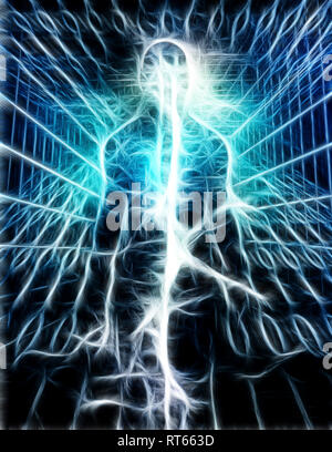 Le surréalisme. Shining l'énergie à l'intérieur de la silhouette. Banque D'Images