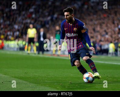 Lionel Messi en action pendant la demi-finale de la Copa del Rey match match retour entre le Real Madrid CF et le FC Barcelone à Santiago Bernabeu Stadium. (Score final 0-3 Real Madrid FC Barcelone) Banque D'Images