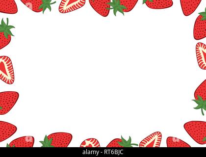 Arrière-plan de fraise. Jeu de fraises dans le cadre autour d'un espace noir pour un texte, logo, ou des dessins. Vue de dessus. Vector illustration. Illustration de Vecteur