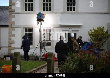 Le tournage d'une scène du drame ITV La Baie en Hest Banque. Banque D'Images