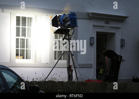 Le tournage d'une scène du drame ITV La Baie en Hest Banque. Banque D'Images