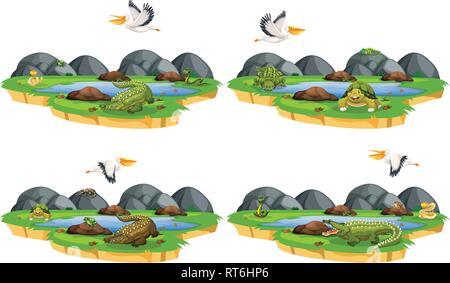 Ensemble de reptiles dans la nature illustration Illustration de Vecteur