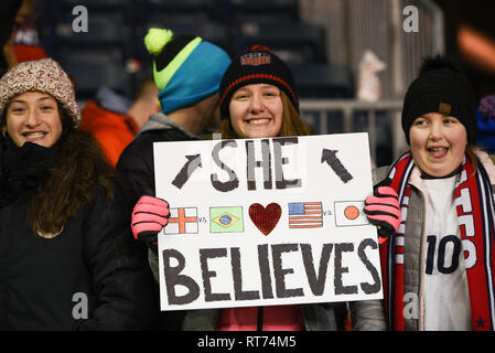 Chester, Pennsylvanie, USA. Feb 27, 2019. Fan de l'équipe féminine de soccer aux Etats-Unis pendant le match au stade de l'énergie Talen Chester Ohio Crédit : Ricky Fitchett/ZUMA/Alamy Fil Live News Banque D'Images