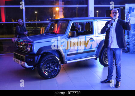 Gdansk, Pologne le 27 février 2019, le nouveau modèle de voiture Jimny Suzuki présentation au cours de la Suzuki Jimmy Road Show. La voiture a été présenté dans le moteur de l'entreprise Mitsubishi et l'Centrum Suzuki concessionnaire automobile à Gdansk. Jimmy est l'un des plus populaires du modèle Suzuki Motors Pologne. © Vadim Pacajev / Alamy Live News Banque D'Images