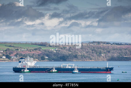 Whitegate, Cork, Irlande. 28 Février, 2019. Port de Cork remorqueur Alex aider le 250 mètres Searanger pétroliers alors qu'elle se rend à un poste à quai à la raffinerie de pétrole de Whitegate Co. Cork, Irlande. Crédit : David Creedon/Alamy Live News Banque D'Images