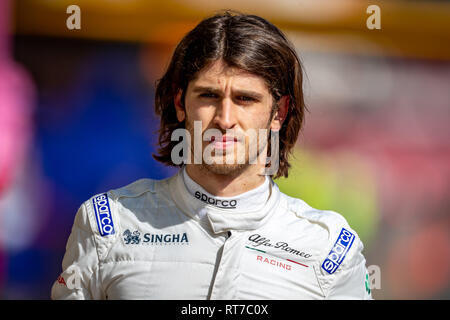 Montmeló, Catalogne, Espagne. 28 Février, 2019. Antonio Giovinazzi d'Alfa Romeo Racing vu au cours de la deuxième semaine F1 Test jours dans le circuit de Montmelo, Catalogne, Espagne. Credit : SOPA/Alamy Images Limited Live News Banque D'Images