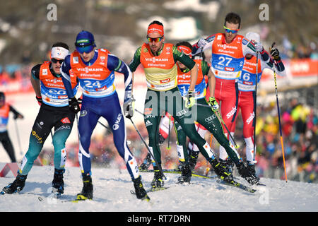 Seefeld, Autriche. 28 Février, 2019. Johannes RYDZEK (GER) et Fabian RIESSLE (GER) en action, action, combiné nordique petit tremplin, concours individuel 10 km individuel NH Combiné nordique Gundersen 10km. Championnats du Monde de ski nordique 2019 à Seefeld/Autriche du 19.02.-03.03.2019. | conditions dans le monde entier : dpa Crédit photo alliance/Alamy Live News Banque D'Images