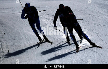 Seefeld, Autriche. Feb 24, 2019. Le cross-country, Championnat du monde, Sprint par équipe Hommes, classique. Les athlètes sur la piste. Credit : Hendrik Schmidt/dpa-Zentralbild/dpa/Alamy Live News Banque D'Images