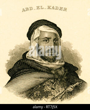 Algerish Haddschi Abdel Kader, liberté-fighter, gravure sur acier par Carl Mayer / Nürnberg, publié par C. A. Hartleben, Pesth, 1850., n'a pas d'auteur de l'artiste pour être effacé Banque D'Images