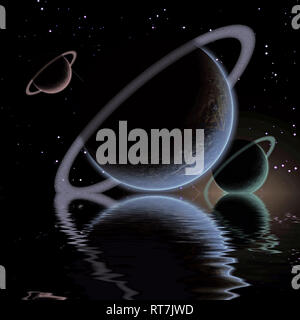 Réflexion et planètes eaux Banque D'Images