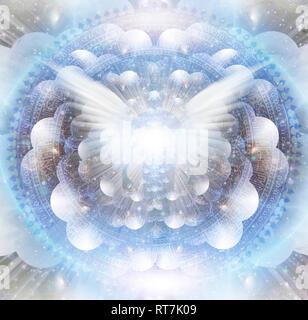 Ailes brillantes et l'aura de l'homme dans un centre d'Affaires indiennes mandala. Banque D'Images