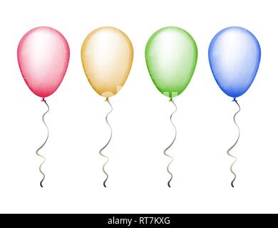 Ballons rouges, jaunes, verts et bleus. Jeu d'illustrations vectorielles. Réaliste 3d. Illustration de Vecteur