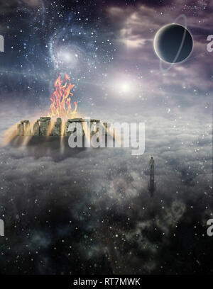 Le feu brûle dans l'ancien temple Banque D'Images