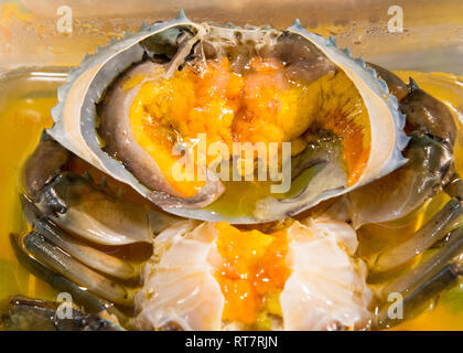 Les œufs de crabe mariné avec sauce de poisson, de fruits de mer thaï Banque D'Images