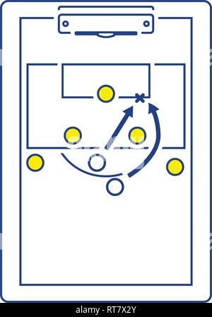 Entraîneur de football de l'icône Tablette avec plan de jeu. Fine ligne design. Vector illustration. Illustration de Vecteur