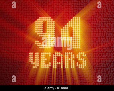 Nombre d'Or quatre-vingt-quatre ans (numéro 94 ans) font en pointillés, vue du dessus, avec les rayons lumineux. 3D render Banque D'Images