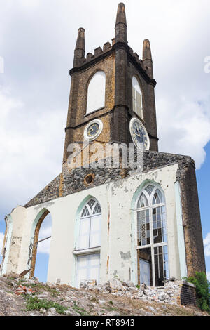 Kirk et clocher de l'horloge L'ouragan ruine, St.George's, Grenade, Lesser Antilles, Caribbean Banque D'Images