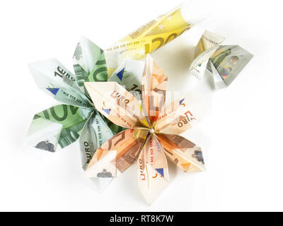 Origami Fleurs Argent EURO Banque D'Images