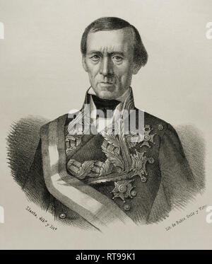 Jose Manso y Sola (1785-1863). Militaire espagnol. Le capitaine général de l'Armée Royale de Ferdinand VII et d'Isabelle II. Dessin de Berr (fl.1866-1872). La lithographie. Crónica general de España, Historia Ilustrada Descriptiva y de sus Provincias. La Catalogne. 1866. Banque D'Images