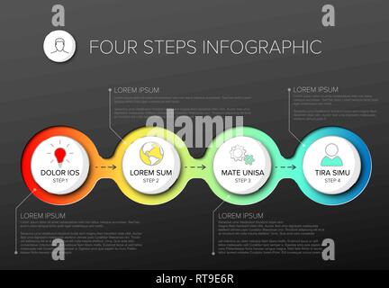 Vector multipurpose Infographie modèle avec quatre éléments modernes et d'options de couleurs sur un fond sombre Illustration de Vecteur