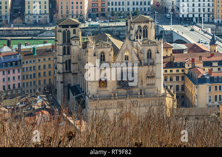 Vue de la Cathédrale Saint-Jean de Lyon, Lyon Banque D'Images