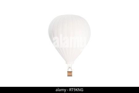 Ballon blanc et vide à l'air chaud immersive, isolé, rendu 3d. Transport de ciel vide maquette, vue de face. Dirigeable clair avec panier et air chaud pour modèle de voyage. Banque D'Images