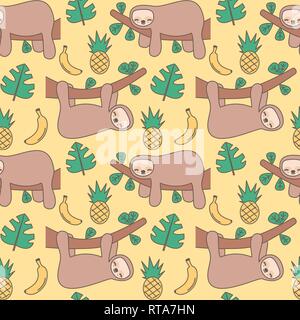 Cute cartoon sloth seamless pattern vector illustration d'arrière-plan Illustration de Vecteur