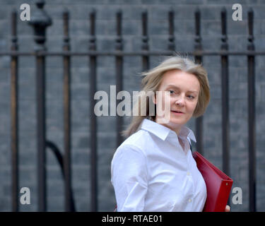 Liz Truss, député, secrétaire en chef au Trésor, laissant Downing Street après une réunion du cabinet, 19.02.2019 Banque D'Images