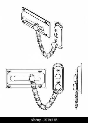 Serrure de porte de la chaîne. Décrire comme un pinceau. Illustration de Vecteur