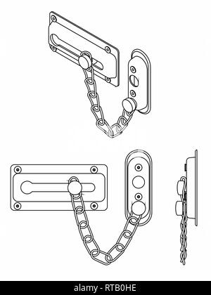 Serrure de porte de la chaîne. Contours uniquement. Illustration de Vecteur