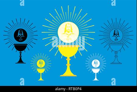 Calice et pain. Christian d'objets liturgiques. Illustration de Vecteur