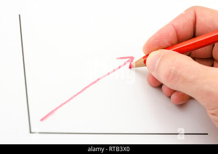 Dessin à la main d'affaires de plus en plus graphique avec flèche rouge. Banque D'Images