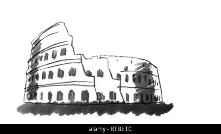 Coliseum, tirés sur tableau blanc avec craie noire, de l'animation Banque D'Images