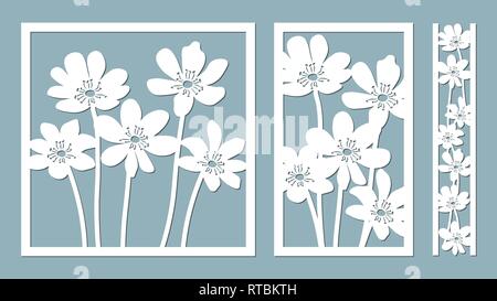 Noble hepatica. Vector illustration. Fleur en Papier, autocollants. Coupée au laser. Gabarit pour la découpe au laser et traceur. Vector illustration. Modèle pour le l Illustration de Vecteur