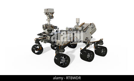 Mars Rover, véhicule de l'espace isolé sur fond blanc, 3D illustration Banque D'Images