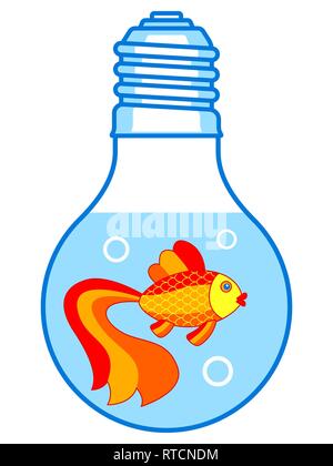 Illustration de la caricature et de l'aquarium de poissons d'or en forme de lampe Illustration de Vecteur