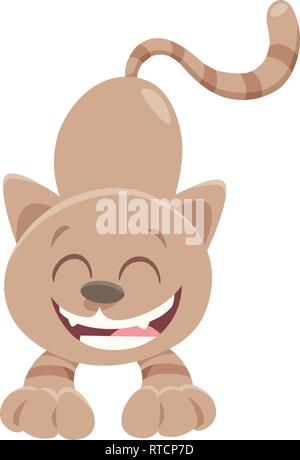 Cartoon Illustration de plaisir brun chat ou chaton personnage animal Illustration de Vecteur