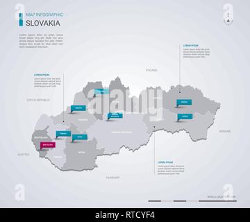 Slovaquie carte vectorielle avec éléments infographique, pointeur marques. Modèle modifiable avec les régions, les villes et les capitaux Bratislava. Illustration de Vecteur