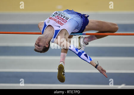 Glasgow, Royaume-Uni. 06Th Mar, 2019. Chris Baker (GBR) en saut en hauteur admissible (A, B) au cours de l'Europe d'athlétisme en salle 2019 Glasgow au Emirates Arena le Vendredi, 01 mars 2019. GLASGOW EN ÉCOSSE. (Usage éditorial uniquement, licence requise pour un usage commercial. Aucune utilisation de pari, de jeux ou d'un seul club/ligue/dvd publications.) Crédit : Taka G Wu/Alamy News Crédit : Taka Wu/Alamy Live News Banque D'Images