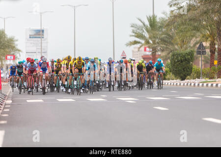 Ras Al Khaimah, Ras Al Khaimah, Émirats arabes unis. 1er mars 2019. Les cyclistes vu racing lors de la sixième étape de la course cycliste professionnelle seulement au Moyen-Orient qui a été achevé à Jabal Siae Mountain à Ras Al Khaimah. L'étape de 180 km a commencé à Ajman et terminé à Jabal Siae Mountain. L'actuel chef de l'équipe de Primoz Roglic était-Jumbo VISMA. Crédit : Mike Hook/SOPA Images/ZUMA/Alamy Fil Live News Banque D'Images