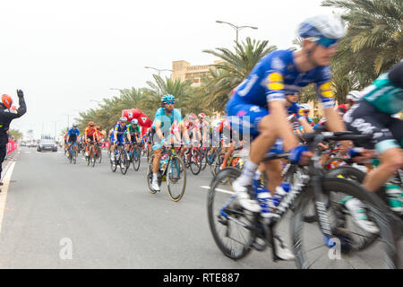 Ras Al Khaimah, Ras Al Khaimah, Émirats arabes unis. 1er mars 2019. Les cyclistes vu racing lors de la sixième étape de la course cycliste professionnelle seulement au Moyen-Orient qui a été achevé à Jabal Siae Mountain à Ras Al Khaimah. L'étape de 180 km a commencé à Ajman et terminé à Jabal Siae Mountain. L'actuel chef de l'équipe de Primoz Roglic était-Jumbo VISMA. Crédit : Mike Hook/SOPA Images/ZUMA/Alamy Fil Live News Banque D'Images