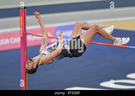 Glasgow, Royaume-Uni. 06Th Mar, 2019. Mateusz Przybylko (GER) en saut en hauteur admissible (A, B) au cours de l'Europe d'athlétisme en salle 2019 Glasgow au Emirates Arena le Vendredi, 01 mars 2019. GLASGOW EN ÉCOSSE. (Usage éditorial uniquement, licence requise pour un usage commercial. Aucune utilisation de pari, de jeux ou d'un seul club/ligue/dvd publications.) Crédit : Taka G Wu/Alamy News Crédit : Taka Wu/Alamy Live News Banque D'Images