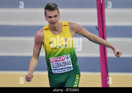 Glasgow, Royaume-Uni. 06Th Mar, 2019. Adrijus Glebauskas (LTU) en saut en hauteur admissible (A, B) au cours de l'Europe d'athlétisme en salle 2019 Glasgow au Emirates Arena le Vendredi, 01 mars 2019. GLASGOW EN ÉCOSSE. (Usage éditorial uniquement, licence requise pour un usage commercial. Aucune utilisation de pari, de jeux ou d'un seul club/ligue/dvd publications.) Crédit : Taka G Wu/Alamy News Crédit : Taka Wu/Alamy Live News Banque D'Images