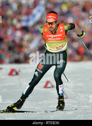 Seefeld, Autriche. 28 Février, 2019. Ski nordique, Championnats du monde, le combiné nordique, Normal Hill, individu. Johannes Rydzek à partir de l'Allemagne sur la route. Credit : Hendrik Schmidt/dpa-Zentralbild/ZB/dpa/Alamy Live News Banque D'Images