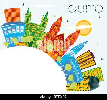 Quito Equateur Ville avec des bâtiments, de couleur bleu ciel et l'espace de copie. Vector Illustration. Illustration de Vecteur