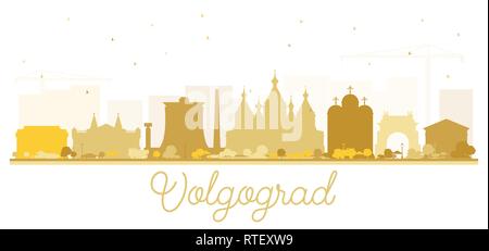 Volgograd Russie Ville Silhouette aux bâtiments d'or isolé sur blanc. Vector Illustration. Illustration de Vecteur