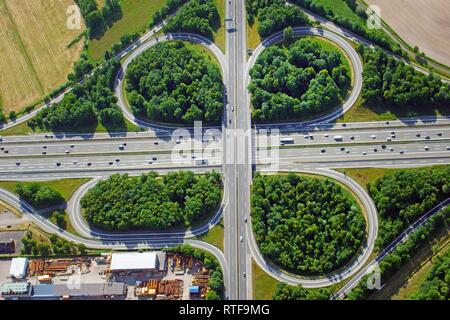 Vue aérienne, de l'autoroute A1 Maschener Kreuz, shamrock, Basse-Saxe, Allemagne Banque D'Images