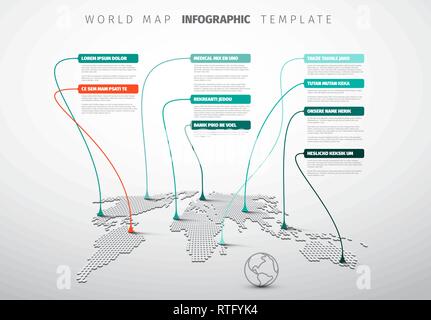 Carte du monde carte du monde infographie : la lumière avec l'aiguille marque Illustration de Vecteur